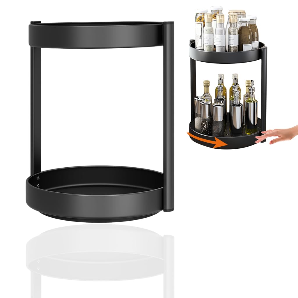 Supvox Seasoning Bottle Storage Rack with 360° Swivel Double Layer Design 29.8x32cm Stainless Steel | Kitchen Organizer Tray