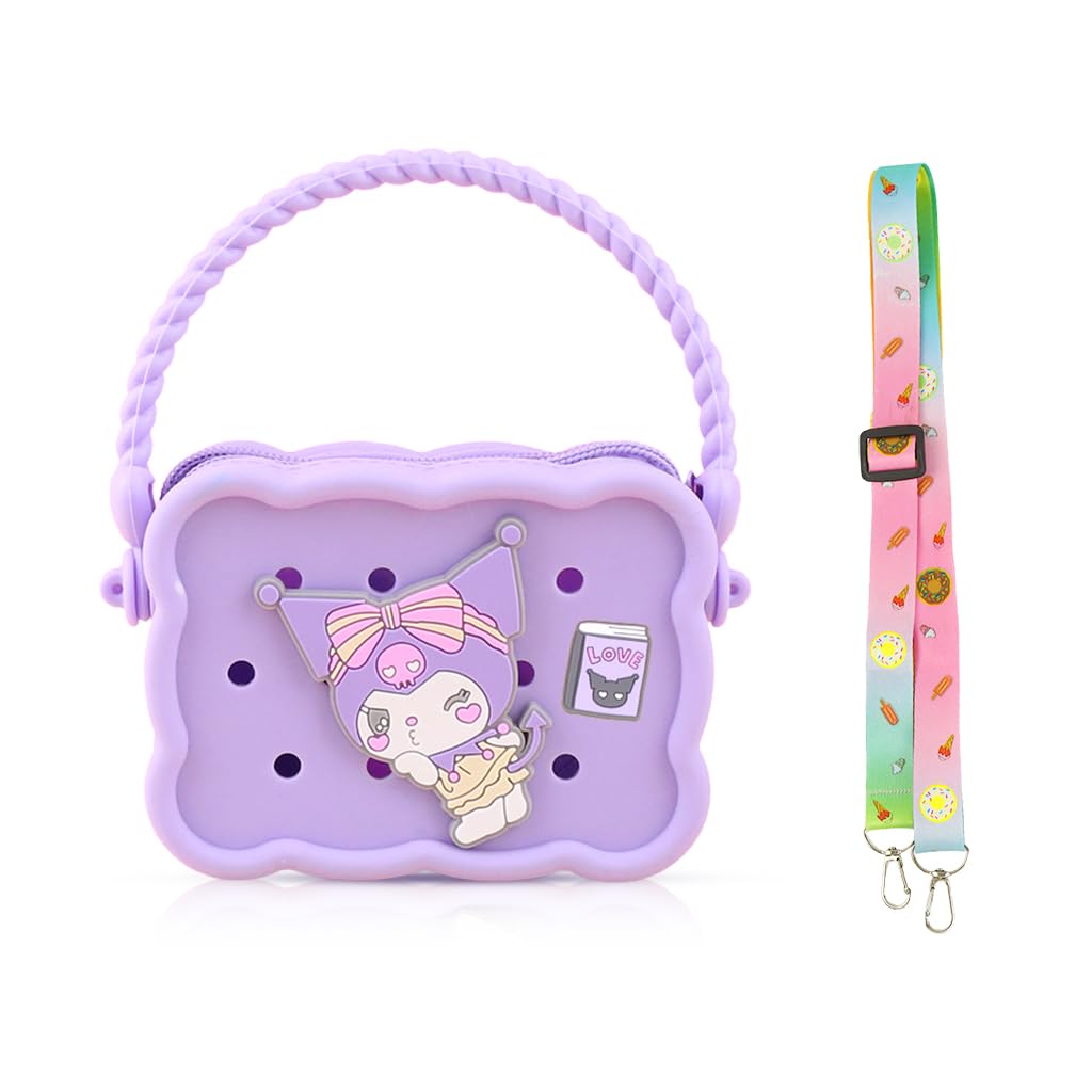 PATPAT® Kawaii Girls Bag Cartoon Kuromi Purse Bag Silicone Kids Beach Bag Mini Hand Bag DIY Charming Purple Silicone Hand Bag for Girls Birthday Gift for Kids, 12x9cm