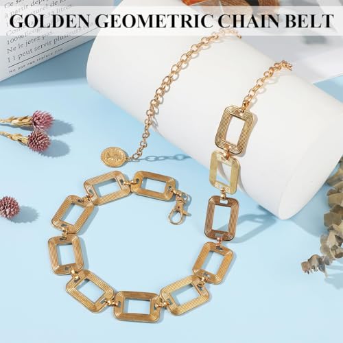 SANNIDHI® Waist Chain for Women Metal Golden Chunky Belts Stylish Boho Hip Belt Fashion Western Adjustable for Dresses Jeans Skirts Beach Outfits Saree 2 PCS