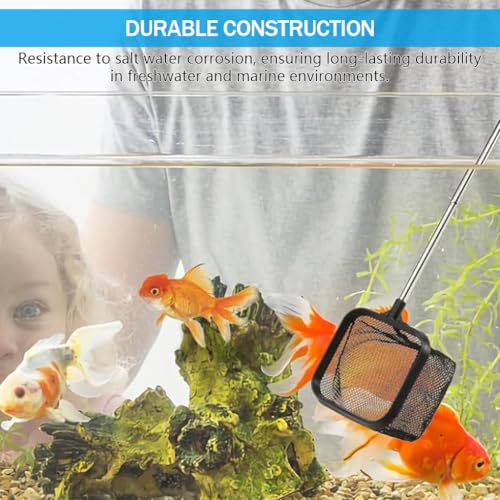 Qpets® Fishing Net 3.1X3.1 Inch Small Aquarium Fish for Betta Tank 18 Inch Stainless Steel Retractable Handle Square Catching 3PCS