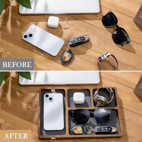 Climberty® Valet Tray with Leather Inlay Nightstand Desk Organizer EDC Essentials Catchall for Keys Phone Wallet Watch Earbuds 2PCS