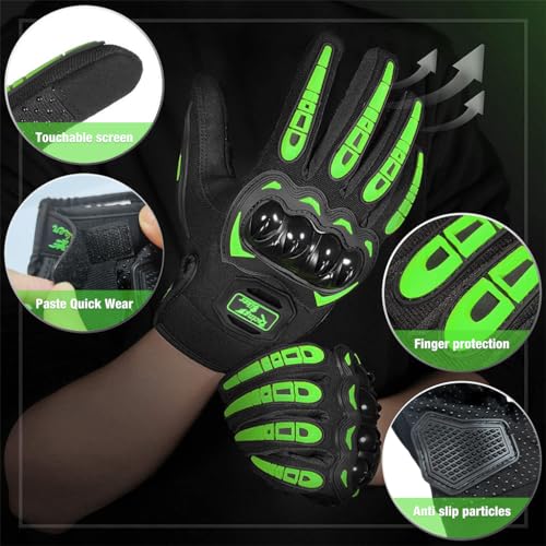 Proberos® Riding Gloves Green Unisex Motorcycle Gloves for Men and Women Anti-Slip Bike Riding Gloves Touch Screen Hard Knuckle Gloves for Outdoor Sports Cycling Motorcycle Hiking Climbing(Size: L)