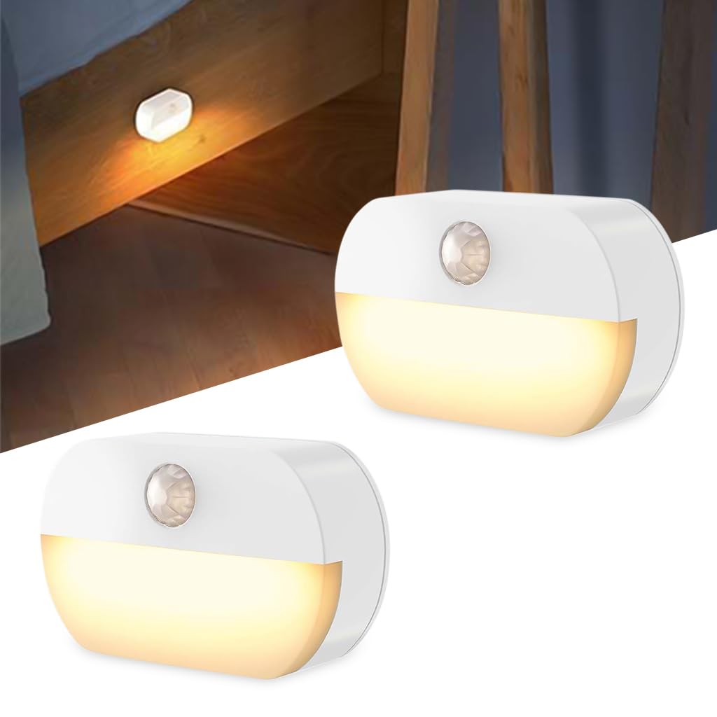 ELEPHANTBOAT® 2Pcs Motion Sensor Light for Home, Small LED Wall Lights Warm Night Lights, Cordless Battery Operated Step Night Light Wall Light for Stairs Hallway Kitchen Cabinet