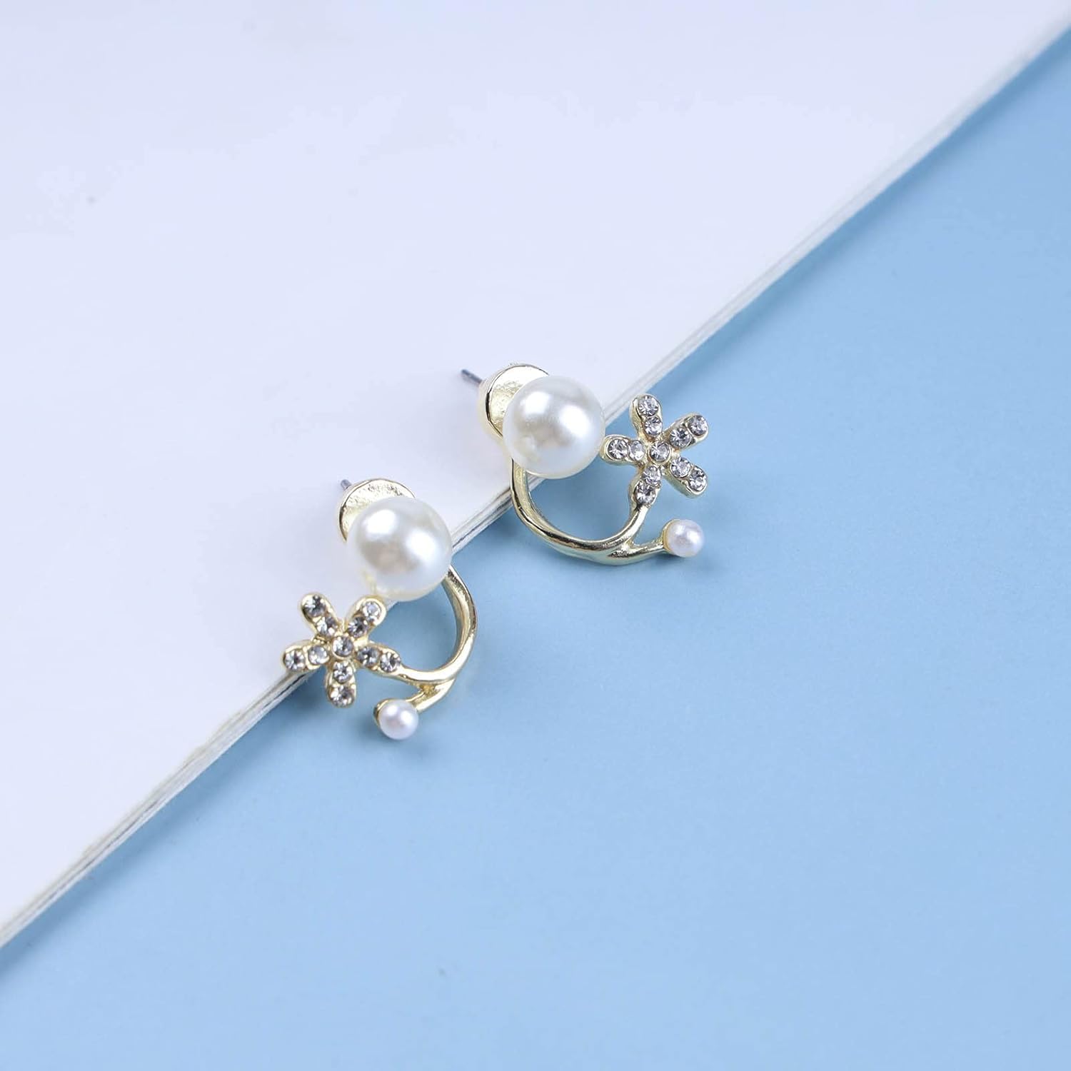 Zibuyu Dainty Earrings for Women featuring Acrylic Pearl Floral Studs and Rhinestones | Elegant Jewelry Gift