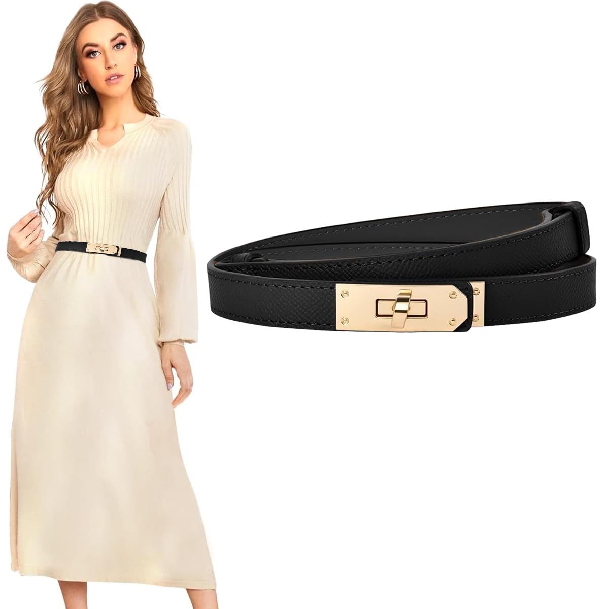 PALAY® Waist Belt for Women Waist Band Slim Waist Belt PU Leather Waist Belt Dress Chain Belt Stylish Fashion Wardrobe Belt Accessories for Blazer, Suit, Dress, Gown (80-100cm)