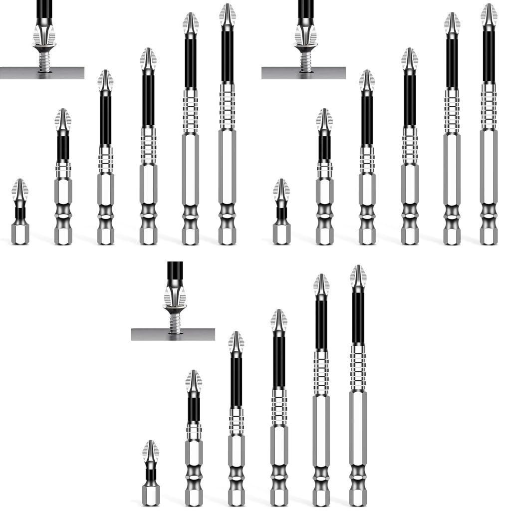 Serplex Magnetic Screwdriver Bit Set for Electric Drills featuring PH2 Head and Alloy Steel | 6 pcs