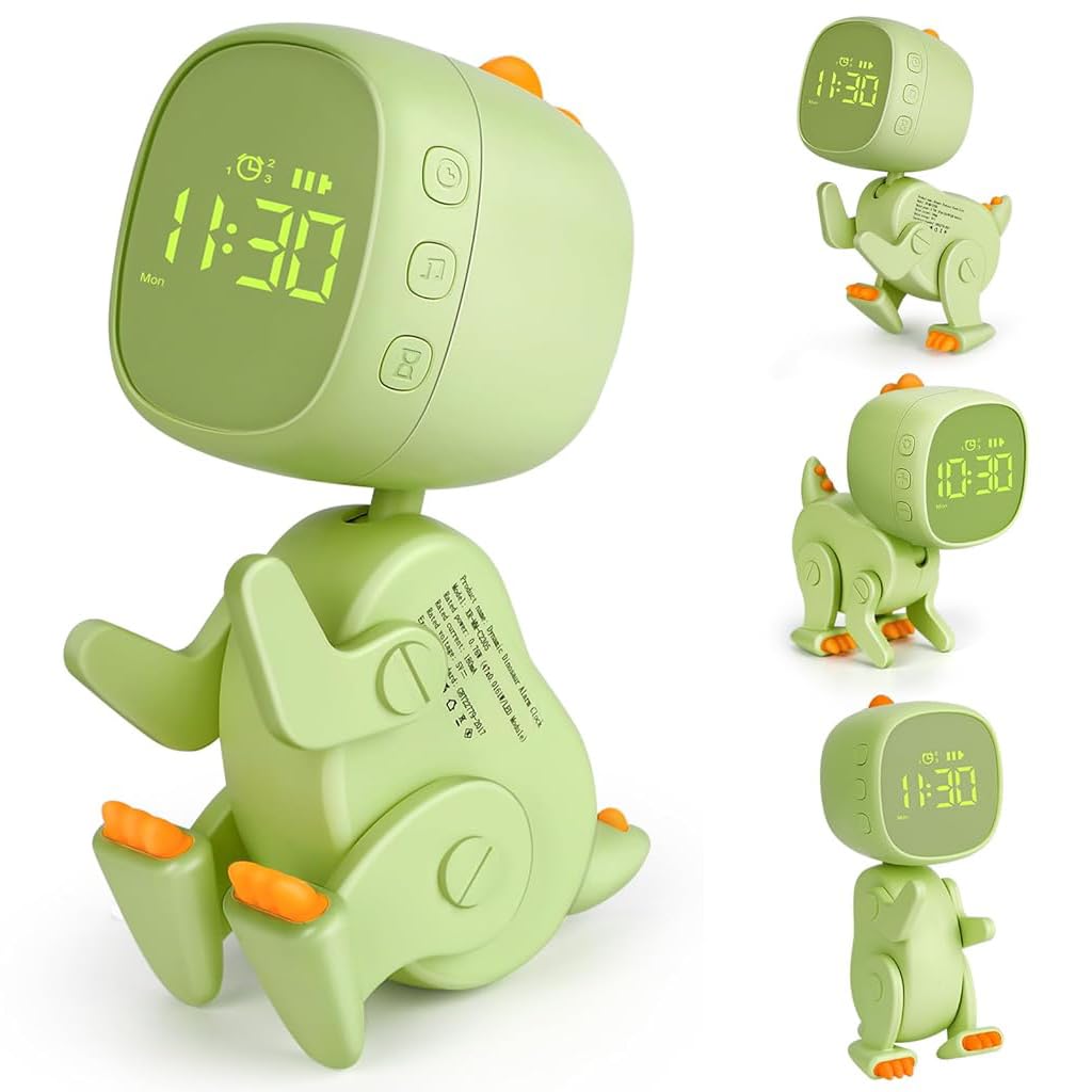 HASTHIP Digital Alarm Clock for Kids with Dinosaur Shape and Night Light Timer | 6 Alarm Music