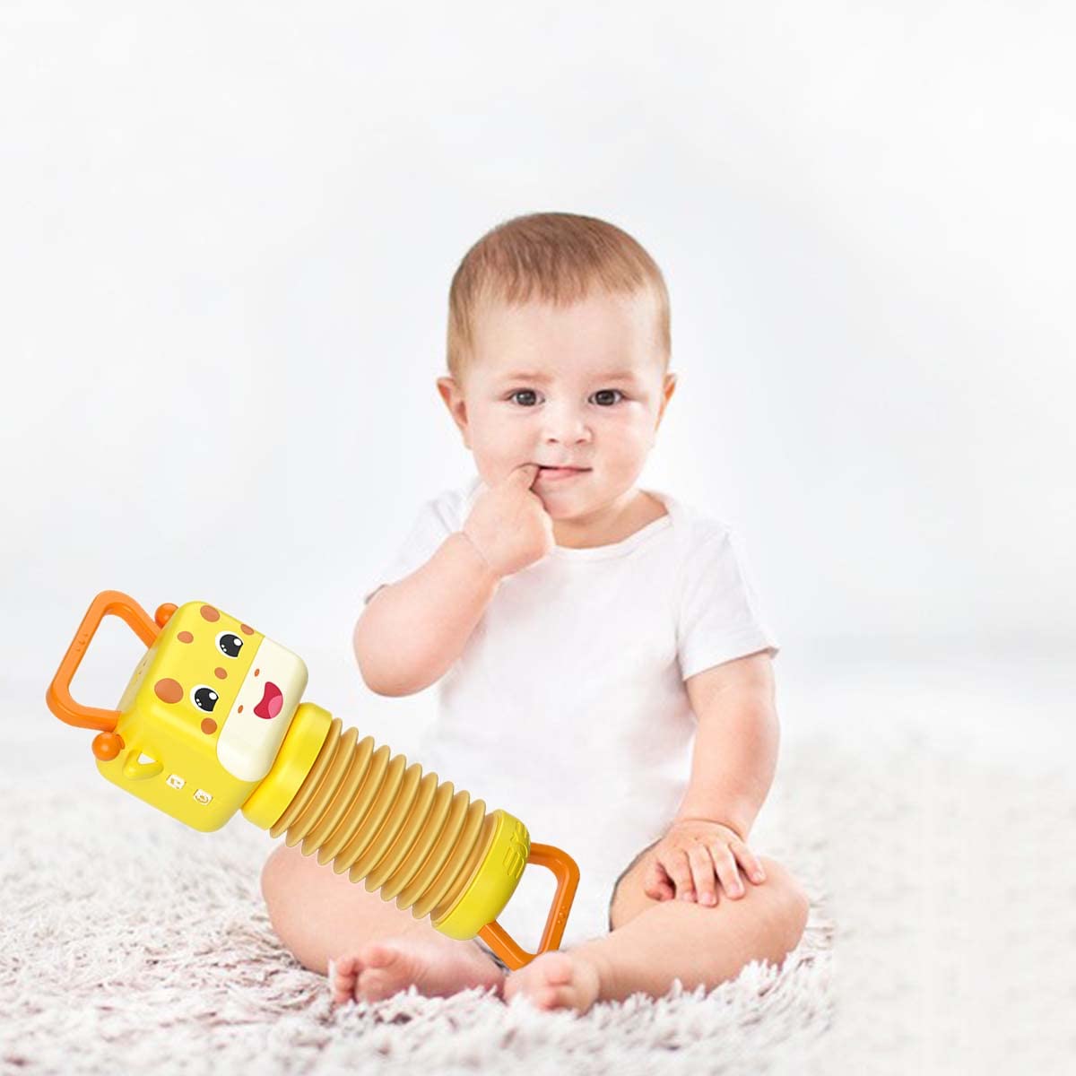 PATPAT Hanging Toys for Babies with Night Light and Musical Accordion Giraffe | BPA Free Sensory Toy