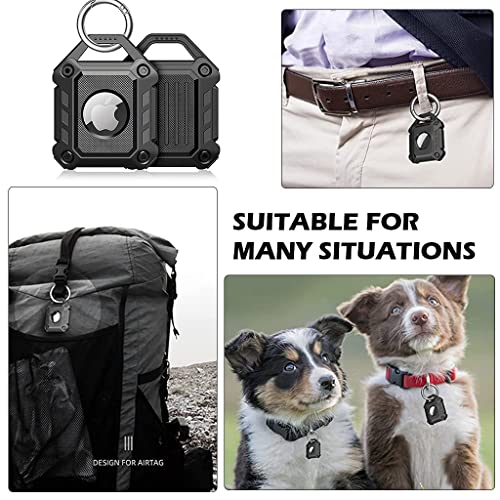 ZIBUYU® 2pcs AirTag Case TPU AirTags Protective Case AirTag Holder AirTags Case on Keychain Waterproof AirTag Case with Keychain Hole (Black)