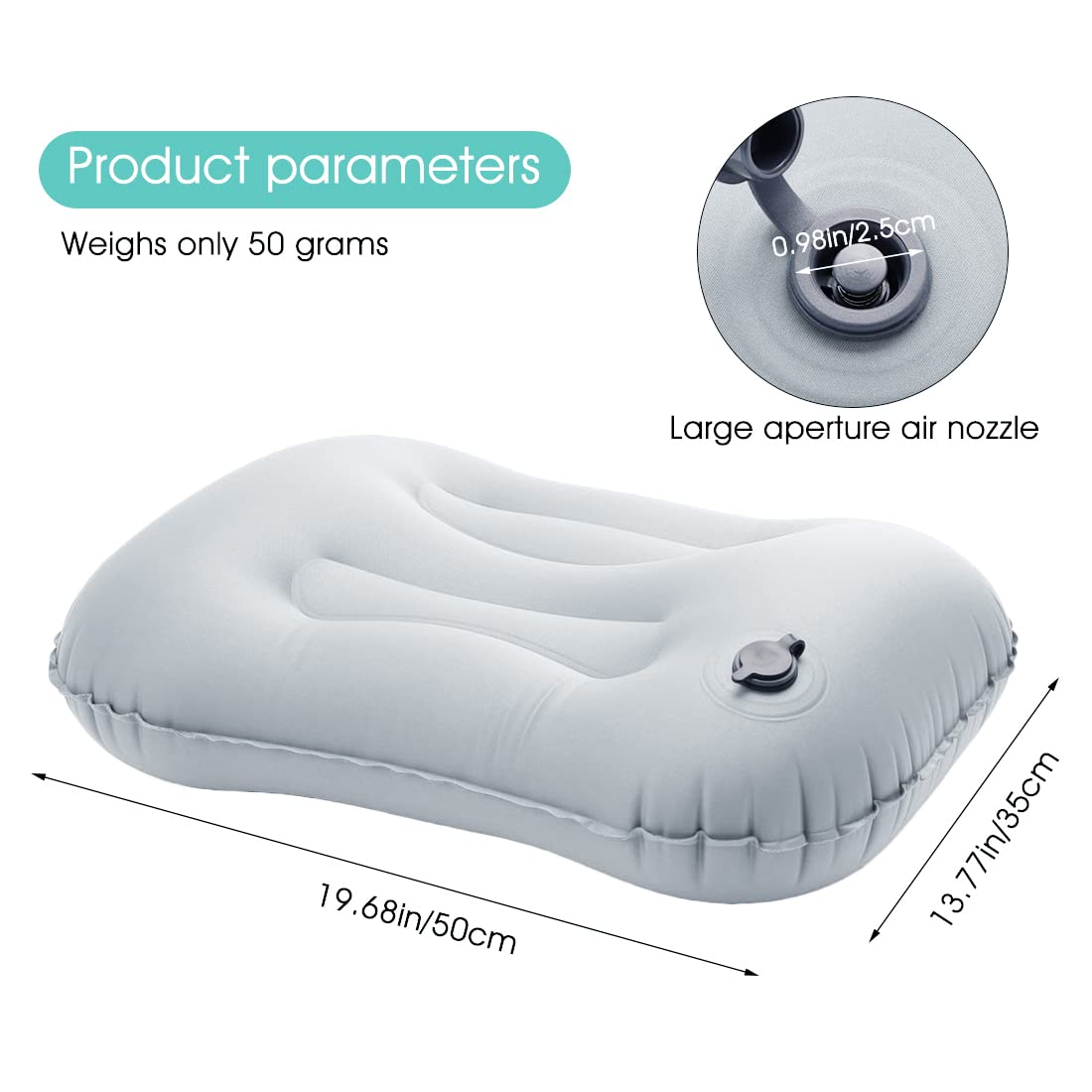 PALAY Travel Air Pillow for Camping and Hiking with Quick Deflate Valve 50×35cm White