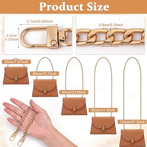 PALAY® 5pcs Iron Flat Purse Chain Gold Crossbody Bag Straps Shoulder Belt Wallet Chain Extender Replacement Accessories for Purses Handbags DIY, with Metal Buckles - 5 Sizes