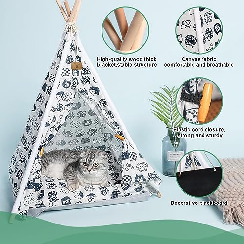 Qpets® Cat House Cat Beds for Indoor Cats Puppy Bed Dog House Dog Bed Tent Pet Bed Print Pet Teepee with Cushion Pillow, Assemble Tent Bed for Kitten, Cat, Dog, All Season Use