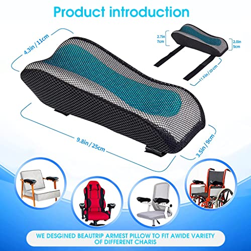 HANNEA® 4PCS Chair Armrest Pads For Office Gaming Cover Cooling Gel Ergonomic Elbow Pillow Memory Foam Rest Pressure Relief Thick Support Cushion Black