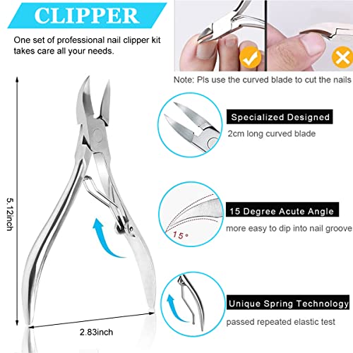 MAYCREATE® 7 Pcs Clippers Set, Staineless Steel Ingrown Toenail Tool Kit, Nail Cutter, Nailcutter, Professional Toe Nail Nippers Set for Ingrown & Thick Nail, Manicure Pedicure