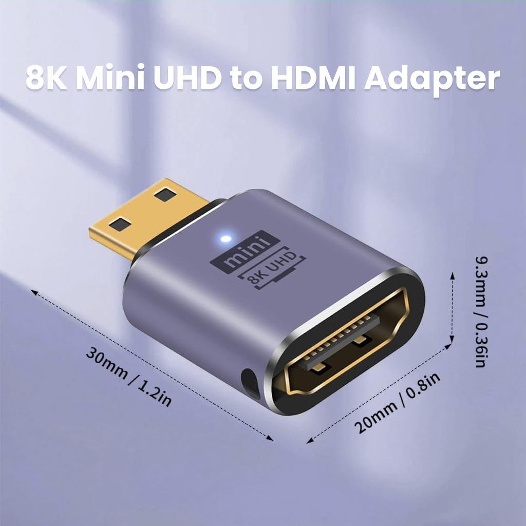 Verilux 8K Mini HDMI to HDMI Adapter with LED Indicator and 48Gbps Bandwidth | HDR 3D Dolby Support