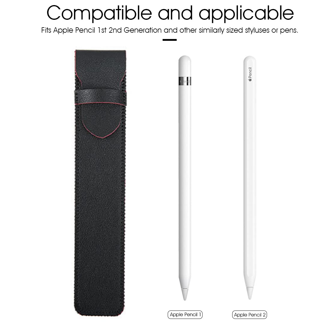 ZORBES Leather Protective Pencil Case for Apple Pencil 1st & 2nd Gen with 230×60×2 mm Fit | Black Red Sleeve for Stylus Storage