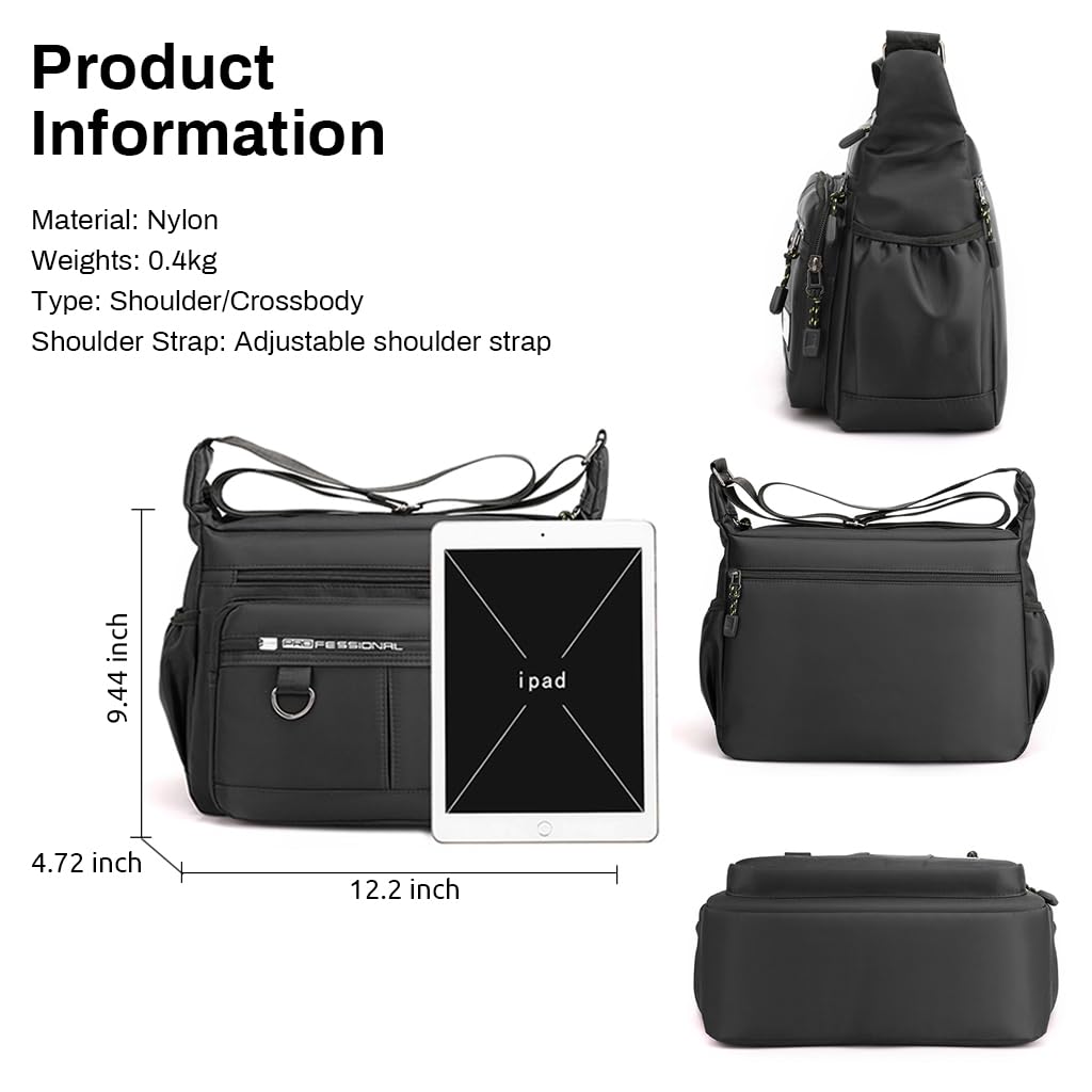 GUSTAVE Messenger Bag for Men with Multi Pocket Organizer 31x12x24 cm Polyester Black | Daily and Travel Use