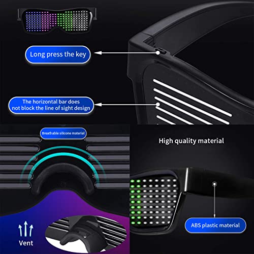 ZORBES® LED Glasses for Party Bluetooth Light Glasses for Party APP Control Music Sync Mode LED Display Smart Glasses, USB Rechargeable Party Glasses for Nightclub, Festivals, Raves, Christmas, Birthday