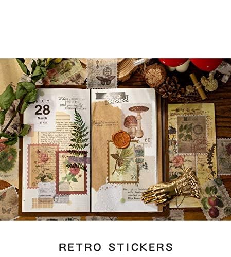 HASTHIP Sticker Set for Journals and DIY Crafts featuring 60 Pcs Washi Paper Designs | Retro Plants Flowers and Animals