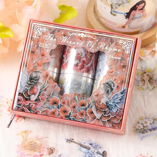 OFIFO® Scrapbook Decals Gift Set -6 Rolls DIY Decorative Stickers Gift Set Fairy & Angel Figure Themed Decals, Peel and Stick, PET Pre-Cut Stylish Stickers for Journals, Planners, and Crafting