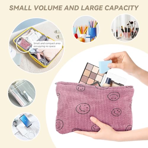 ZIBUYU® 2-Piece Makeup Pouch for Women Utility Zipper Fashion Smile Face Print Corduroy Bag Small 25x18cm 3PCS