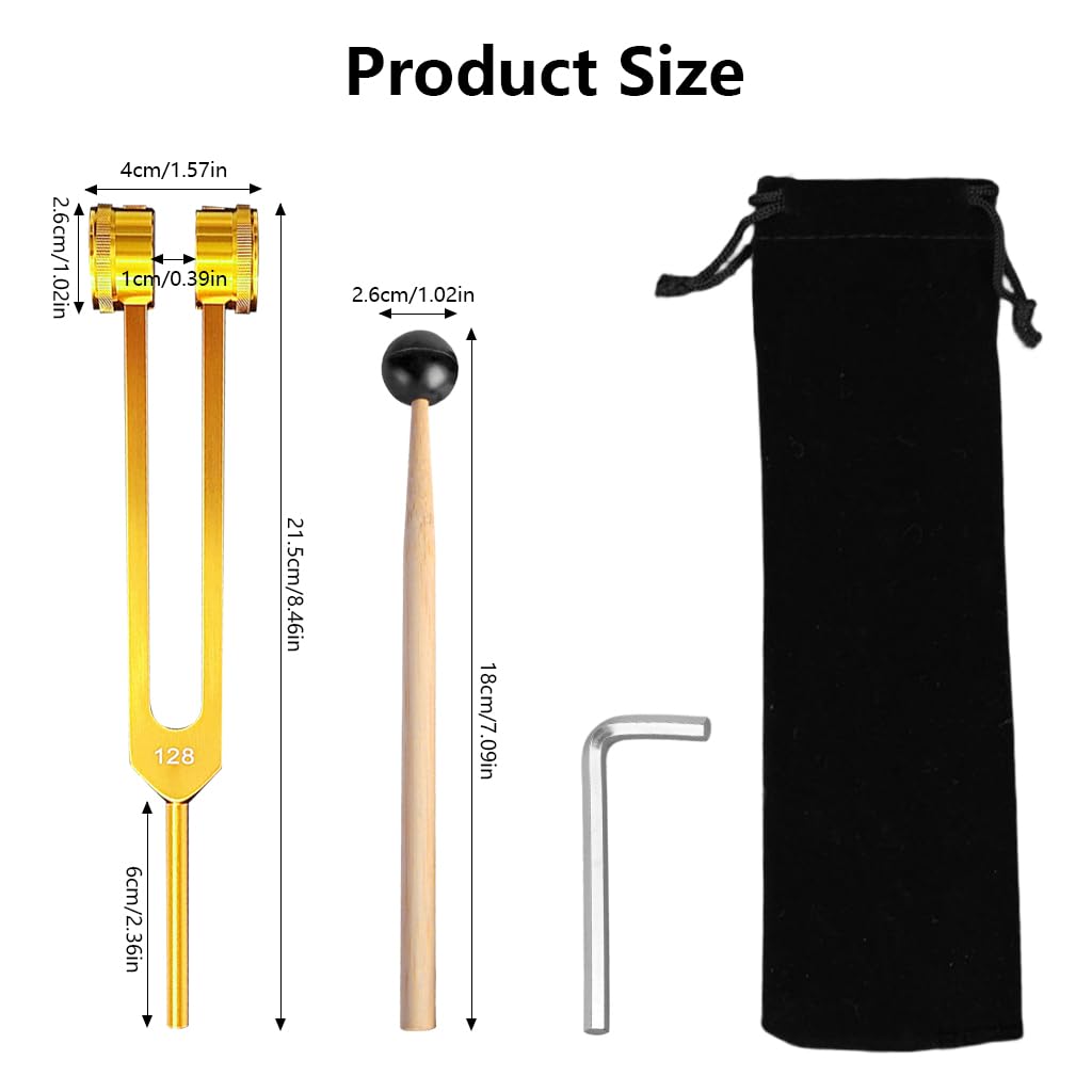 HASTHIP 128Hz Tuning Fork Set for Sound Therapy with Ergonomic Balance and Aluminum Alloy | Includes Rubber Hammer and Wrench