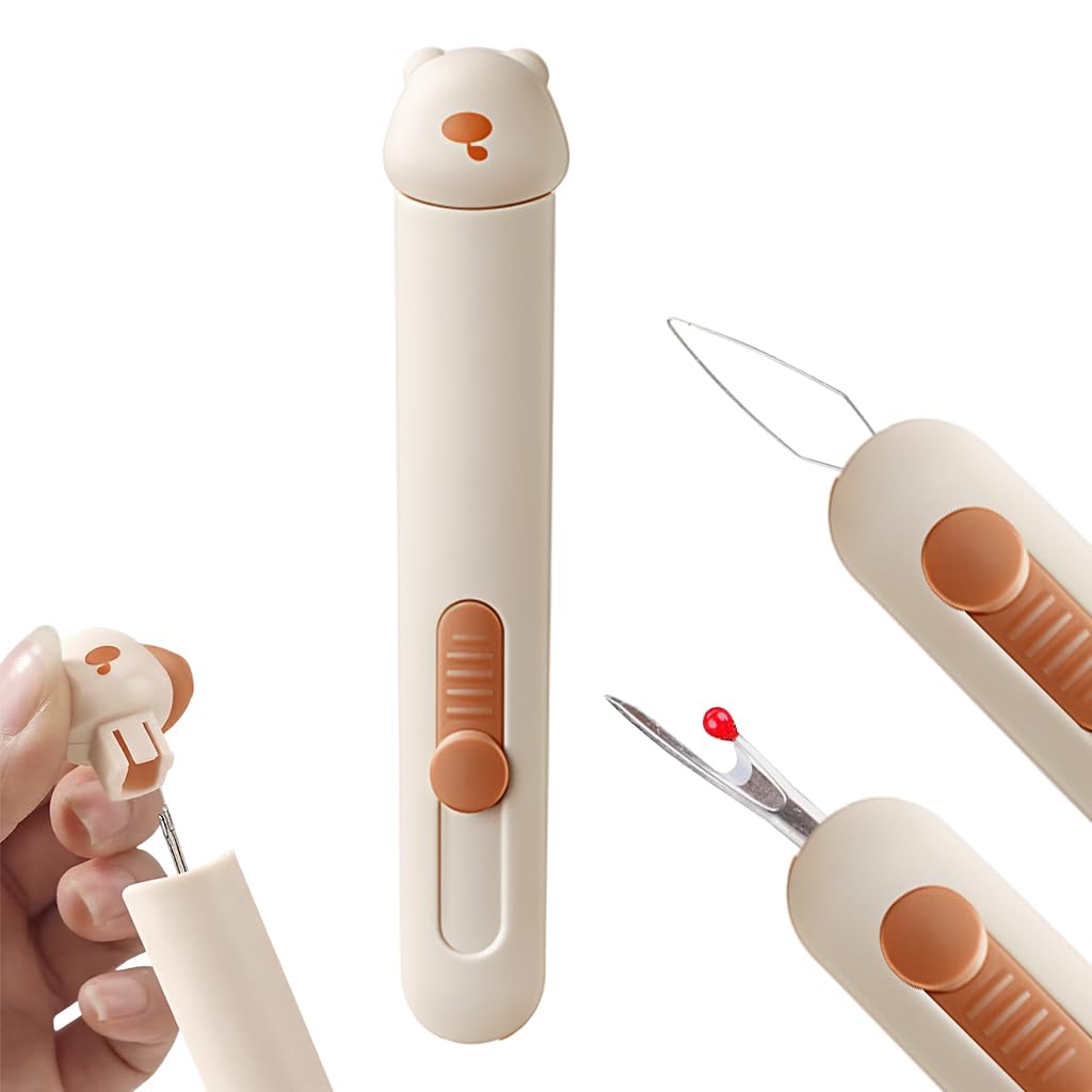 ZIBUYU Needle Threader and Seam Ripper for Sewing Projects with Ergonomic Handle | Beige