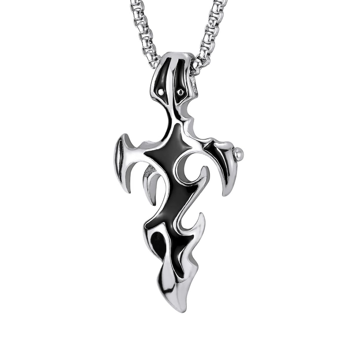 ZIBUYU Flame Cross Necklace for Men and Boys Flame Cross Pendant Chain for Men Titanium Steel Pendant Hiphop Men's Necklace Jewellery Accessories Gift for Men, Boys