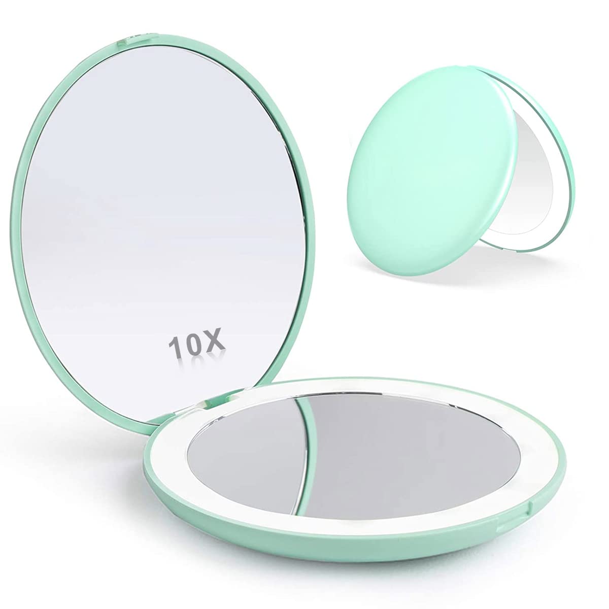 MAYCREATE® Travel LED Mirror with 10X Magnification Portable 3.5 inch Double-Side Mirror Illuminated Mirror Folding Vanity Mirror in Clutch Bag, Purse