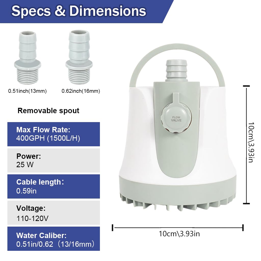 Qpets Aquarium Water Pump for Fish Tanks with 25W Motor 1500L/H Flow | Adjustable Filtration System