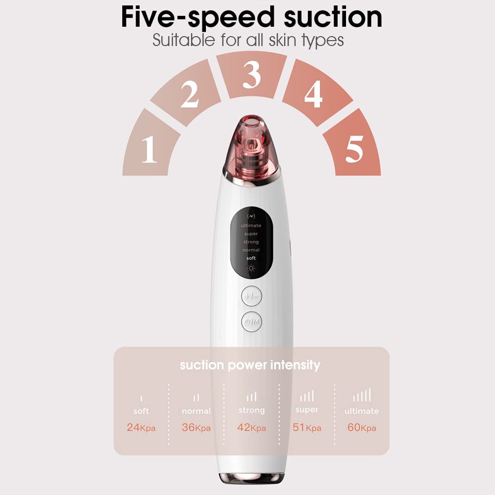 MAYCREATE Blackhead Remover Pore Vacuum for Facial Cleansing with 60Kpa Suction and Heat Compress | USB Rechargeable Tool for Women