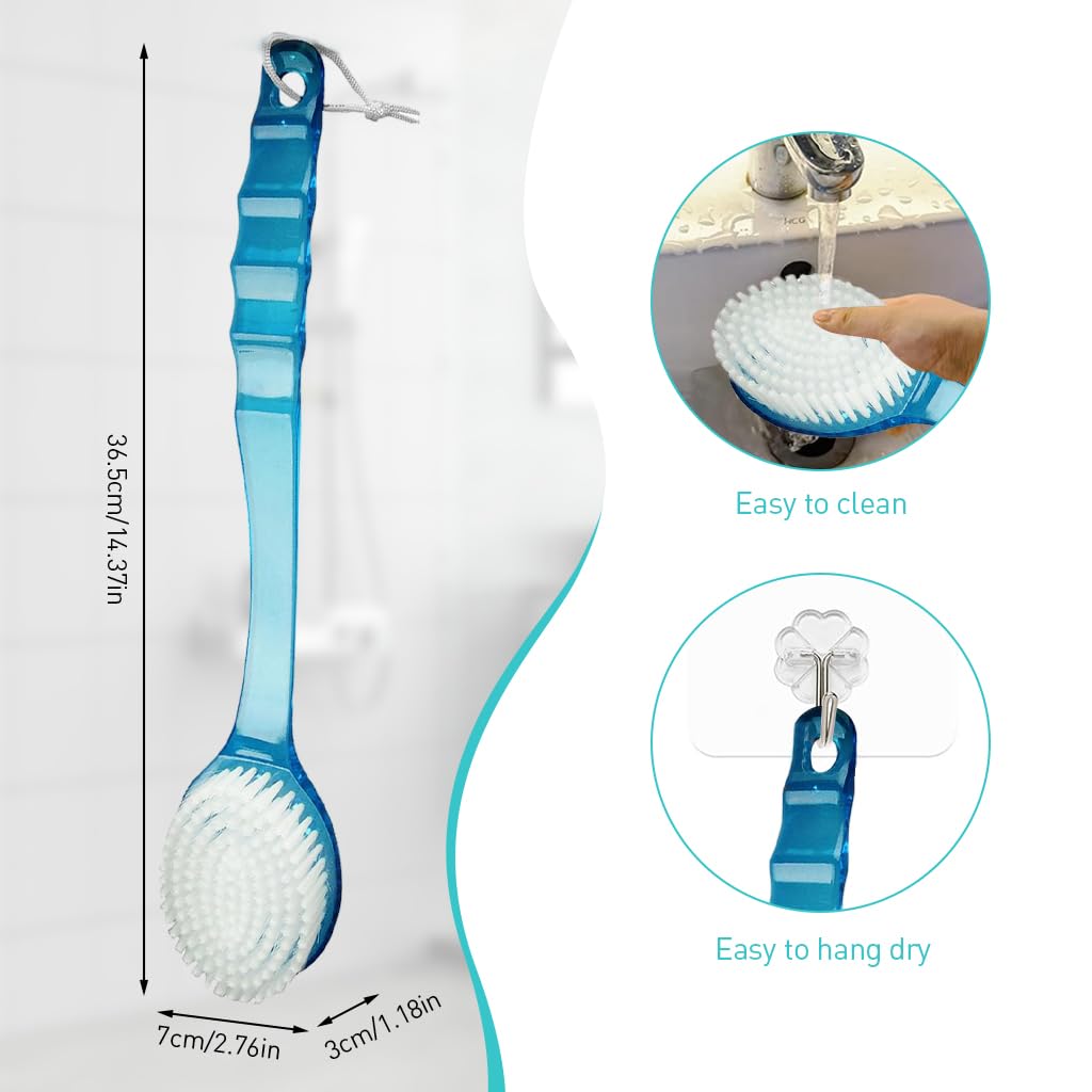 ZIBUYU Body Scrubber for Bathing with 14.3 in Long Handle and Anti Slip Grip | 2PCS Set