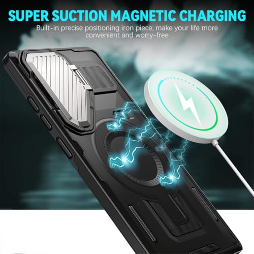 zitronix® Cover for Samsung Galaxy S24 Ultra with Stand Military Grade Drop Tested Shockproof Protective TPU Magnetic Ring Wireless Charging Case Black 3 PCS