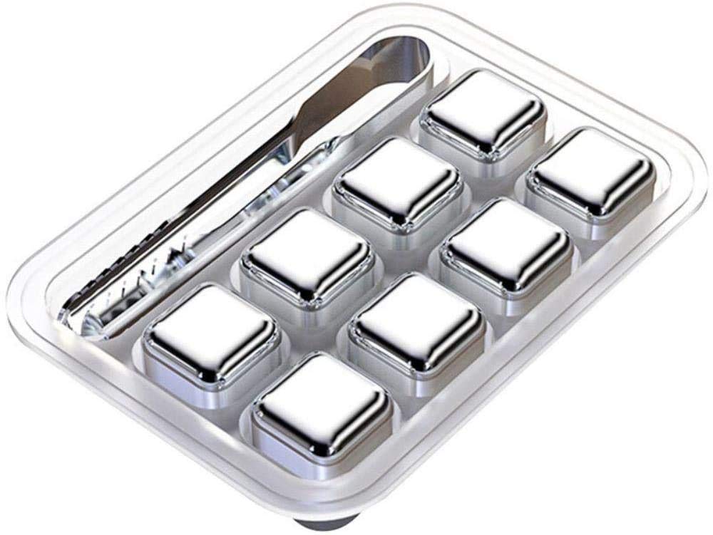 Supvox® Stainless Steel Ice Cubes Reusable, 8 Piece Whiskey Ice Cubes Set with Silicone Head Tongs and Ice Cube Trays (Pack of 8)