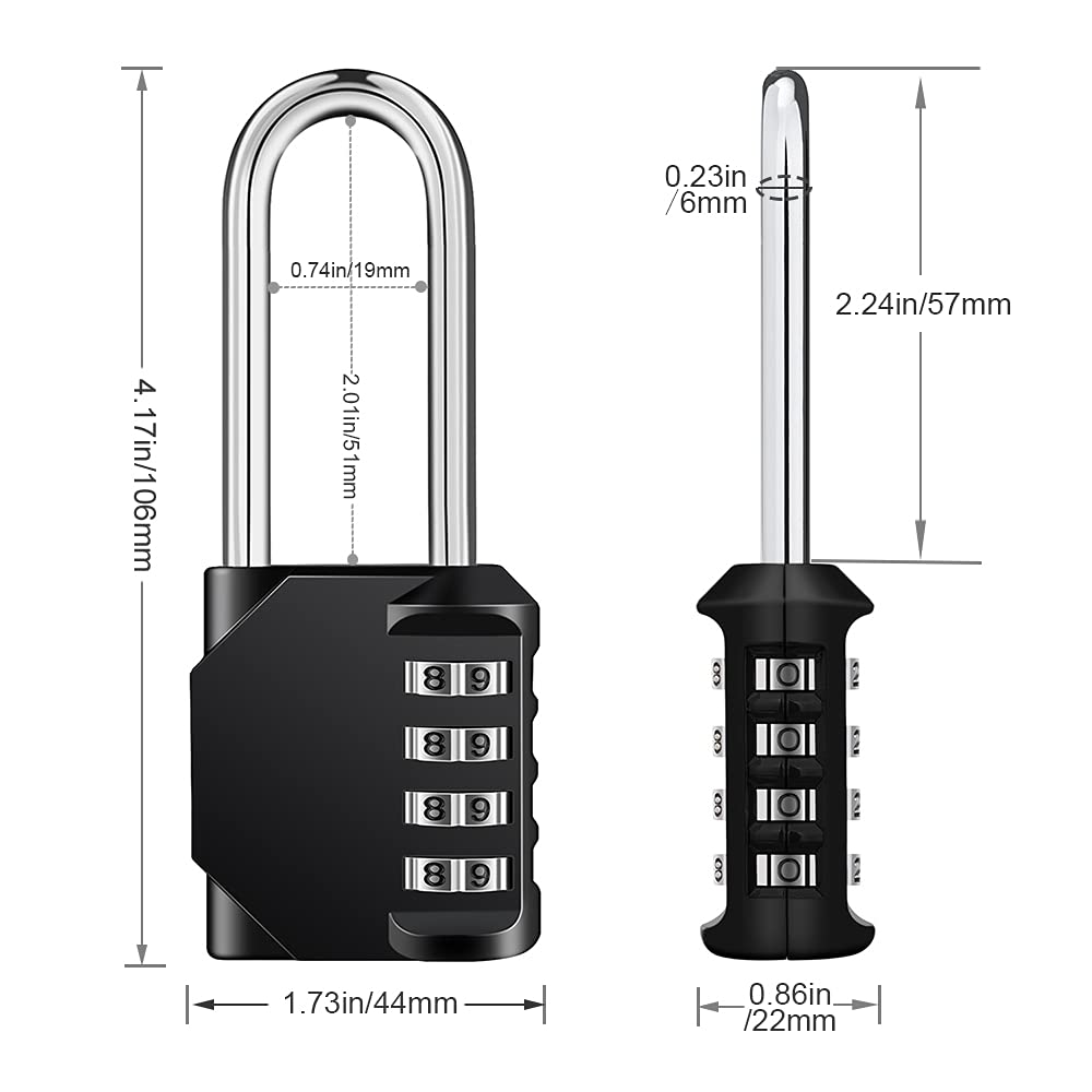 HASTHIP® Black XX Luggage Lock with 4 Digit Combination,Long Shackle Padlock and Outdoor Waterproof Resettable Heavy Duty Long Padlock for Lockers,Outdoor Fence,Shed,Garage