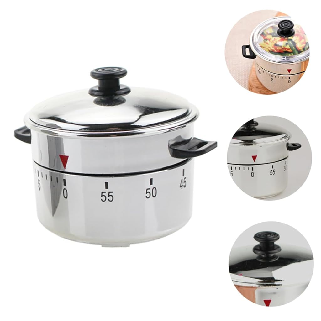 Supvox® Timer - Mechanical Timer for Baking Cute Kitchen Alarm Countdown Timers Unique Pressure Cooker Shape Practical Reminder for Cooking and Baking Lightweight-Metallic