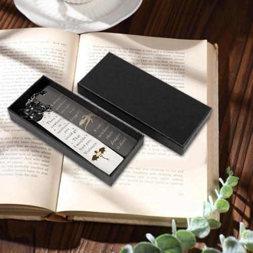 Climberty® Fourth Wing Bookmark with Gift Box, Flying Dragon Metal Bookmark with Tassel Stainless Steel Bookmarks Gifts for Women Men Couple Book Accessories Gift for Teachers by Students