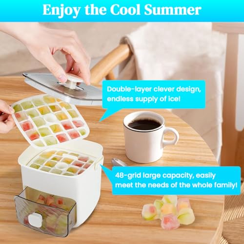 HASTHIP® Ice Cube Maker with Tongs 48-Cavity Mold Box Storage Bin One Push Demold Food Grade Portable for Party Home Bar Kitchen 3PCS