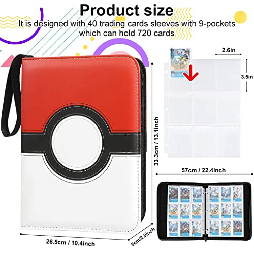 PATPAT® Poke-mon Binder, Big Size Cards Collector Album for 720 Poke-mon Cards Cartoon Prints Zipper Bag Trading Card Binder Poke-mon Cards Collection Bag Game Cards Case Gift for Kids Boys Girls