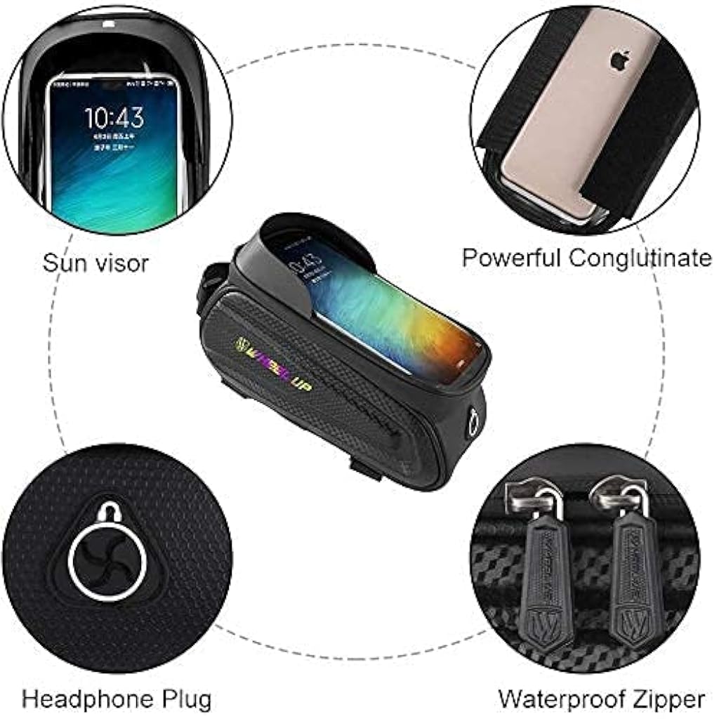 Proberos® Cycle Frame Bag Bicycle Storage with 6.5 inch Waterproof TPU Touch Screen Double Zipper Design Mobile Holder for All Phones up to 6.5 Inches Accessories Black 2 PCS