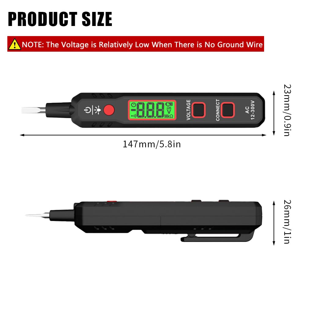 Serplex® Voltage Tester Non-Contact Voltage Test Pen Voltage Tester Pen for AC 12V-300V, Live/Neutral Wire Tester, with LCD Display, Light & Sound Alarm, Auto Off, Battery Operated (NOT Included)