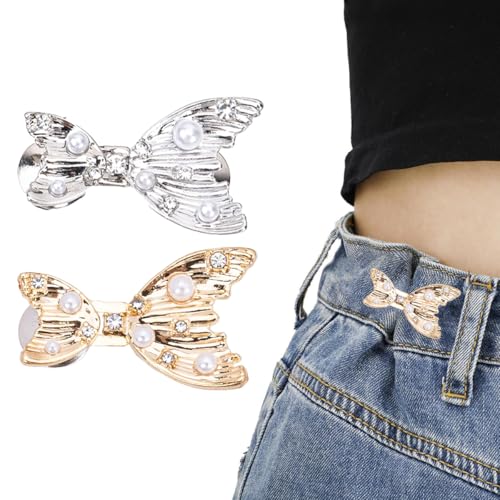 SANNIDHI® Jeans Waist Tightener Butterfly Buttons Pins for Waist Tightener for Pants Women, Reusable Cincher Clips to Tighten Loose Pants, Clothing Dresses Skirts Set of 2