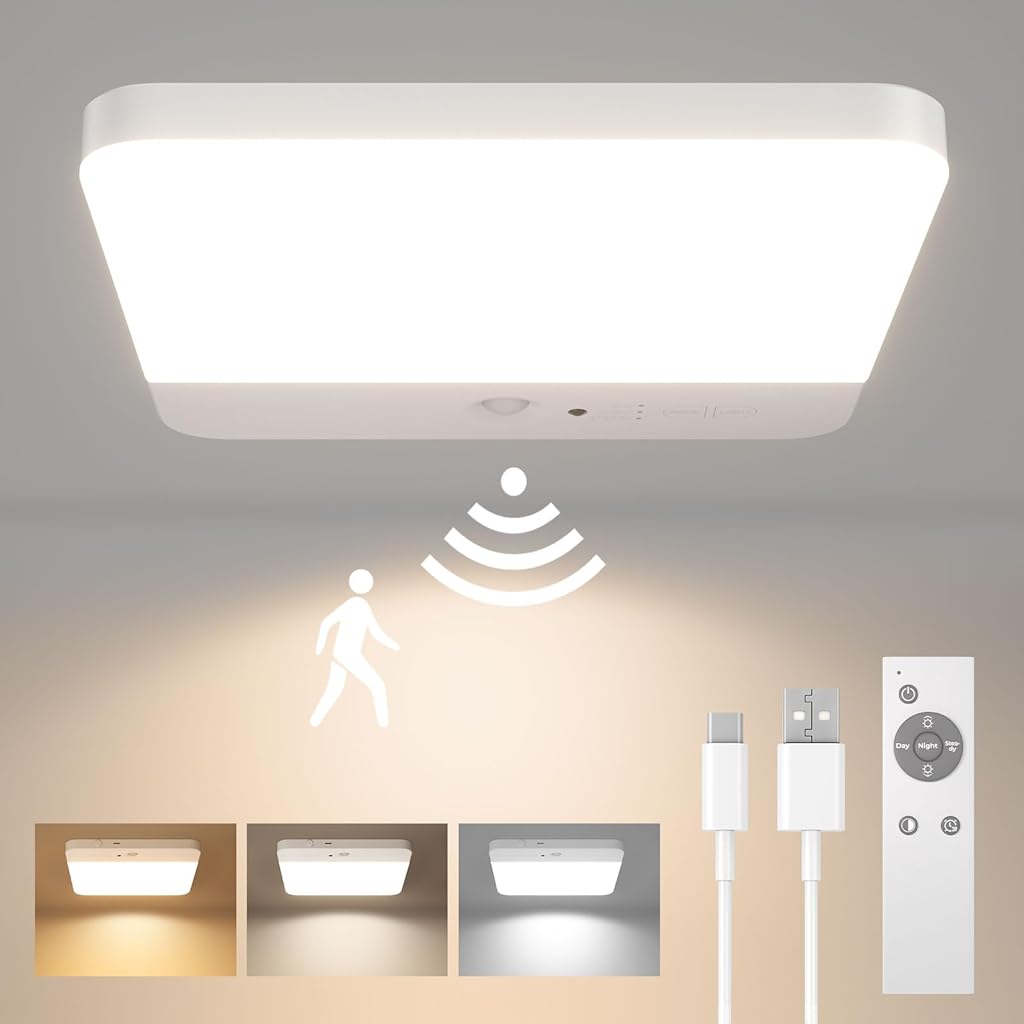 ELEPHANTBOAT® Magnetic Wall Lamp Ceiling Light with 3-Color LED, Smart Motion Sensor, Remote Control, USB Rechargeable 4000mAh Battery, Room Light for Bedroom, Cabinets, Hallway, Room