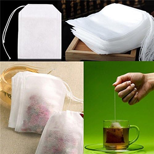 HASTHIP Disposable Tea Filter Bags for Loose Leaf Tea featuring Drawstring Design and 100 Pcs | Non Woven Fabric 2.16 x 2.75 in