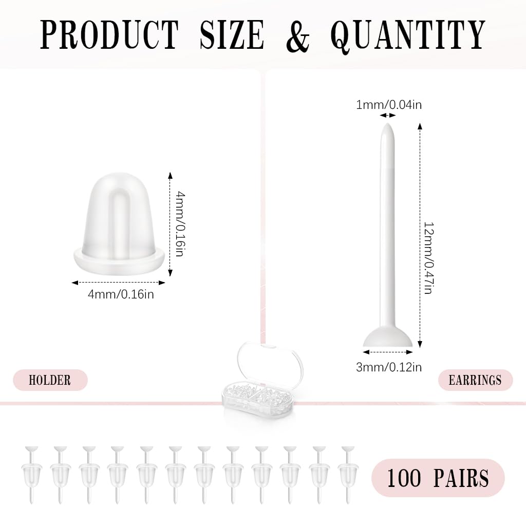 MAYCREATE Clear Earrings for Sports with Earbacks featuring Invisible Silicone Retainers 100Pcs Kit