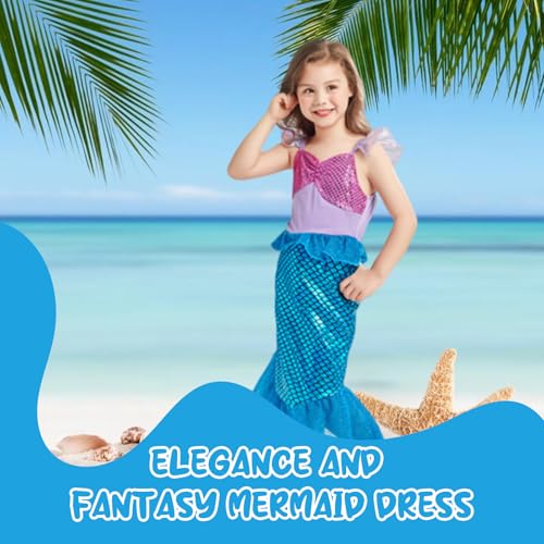 PATPAT® Mermaid Dress for Girls Little Costume with Matching Jewelry and Hair Clip Princess Dresses 5-6 Years Gift Birthday Party Suggested for 20-25kg Girl 3 PCS