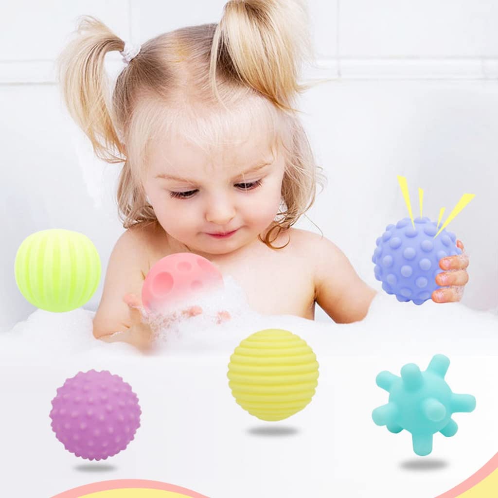 PATPAT Balls for Kids with 6 Textured Squeaky Designs in Soft Food Grade Vinyl | Bath & Sensory Play