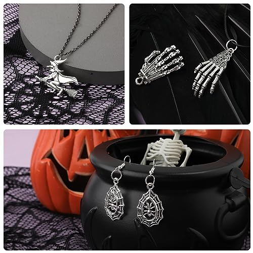 SANNIDHI® 80pcs Charms for Jewellery Making, Antique Alloy Silver Pendants, Assorted Skull Pumpkin Bat Witch Jewelry Charms Kit for Necklace Bracelet DIY Halloween Accessory