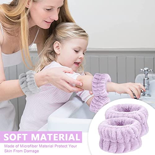 MAYCREATE® 2 Pairs Spa Wrist Band for Women Face Wash Hand Girls Super Absorbent Skincare Facial Towel Band Washing Yoga Fitness Purple Gray 3PCS