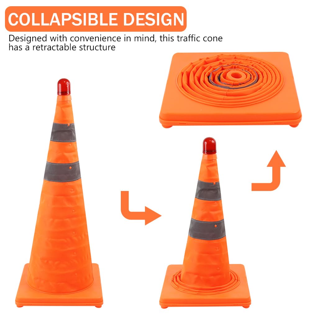 STHIRA® 28-Inch Retractable Traffic Cone with LED Flash Light High Visibility Orange Cones Reflective & Collapsible Parking Barrier for Car Safety, Emergency, Durable & Portable Car Accessories